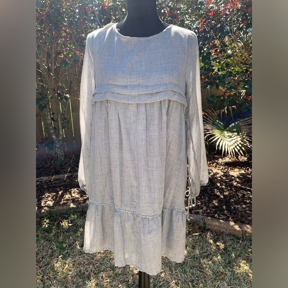 CRESCENT gauzy flowy skirt empire waist baby doll dress tie sleeve spring summer - Picture 15 of 17